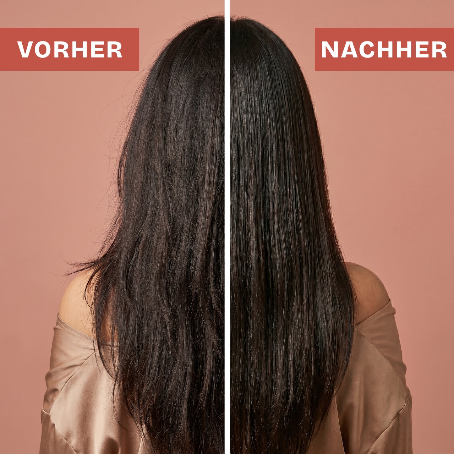 Vorher-Nachher Vergleich: glänzendes, glattes Haar nach Anwendung des Cashmere Haaröls
