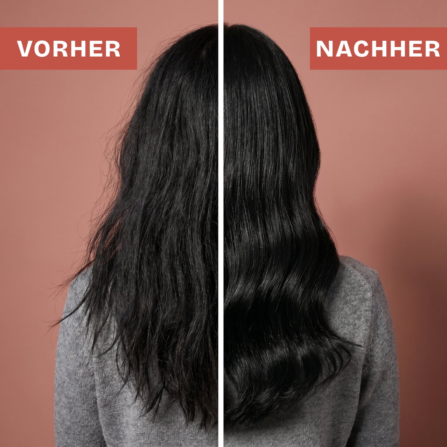 Vorher-Nachher Vergleich: seidig glänzendes Haar nach der Haarwäsche